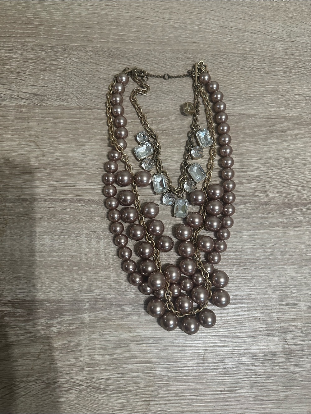 Statement Layered Rose Gold Pearl & Crystal Statement Necklace - Picture 4 of 7